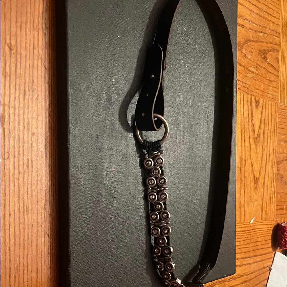 Black and silver tone rhinestone ANTONIAZZI genuine leather belt made in